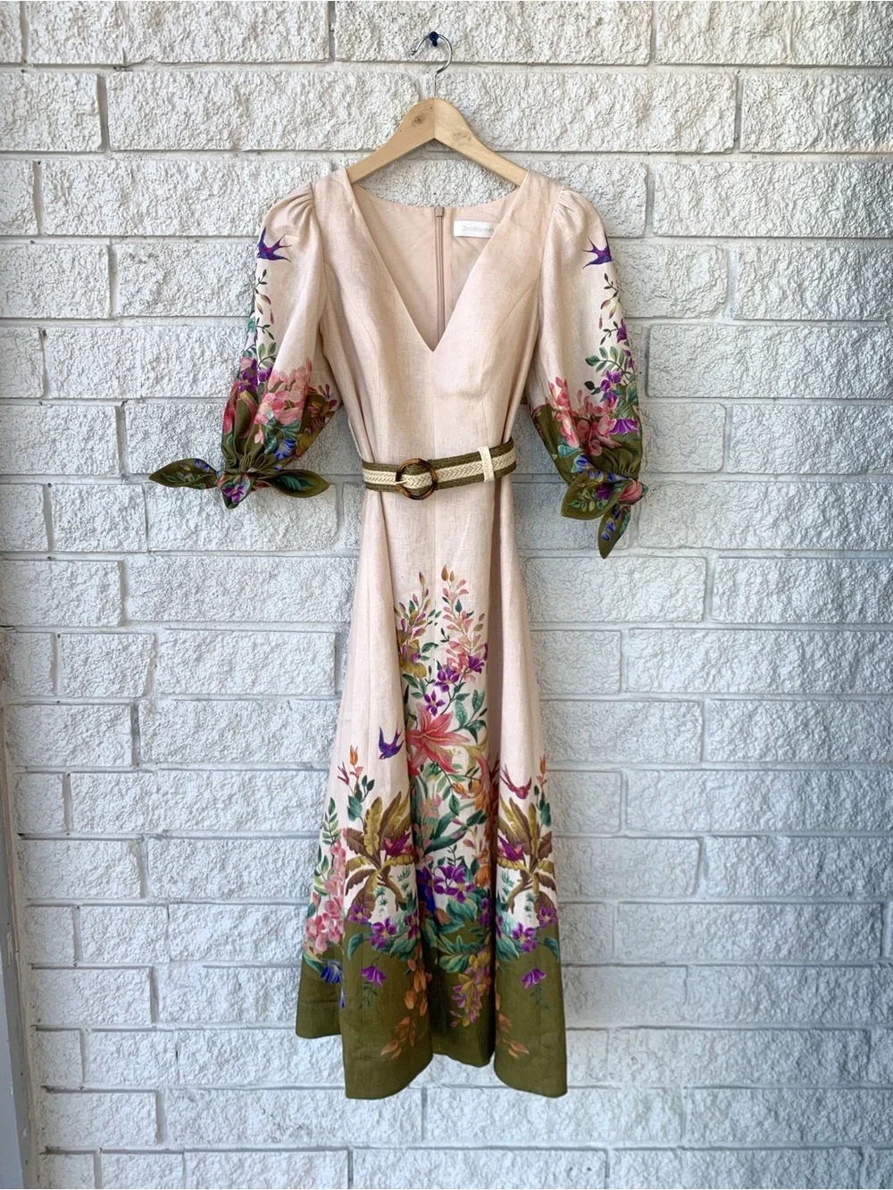 NWT Zimmermann Tropicana Tie-Sleeve Linen Midi Dress 🌸